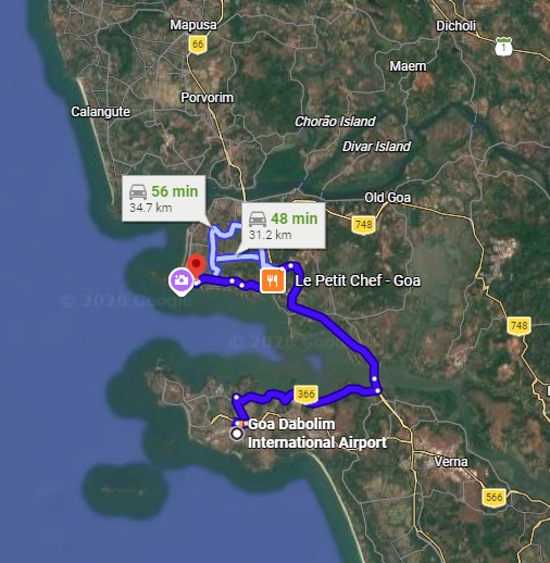 Route from Dabolim Airport to venue